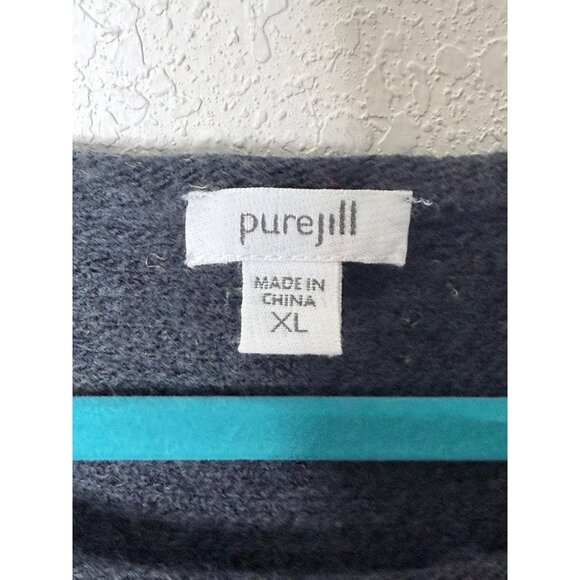 Pure Jill Wool Blend Knit Poncho Sweater XL Gray Pockets Oversized Boxy Relaxed - Picture 2 of 9